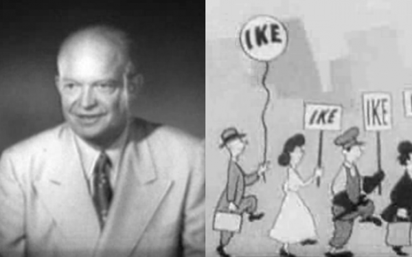Eisenhower, apelidado "IKE", e trechos de sua propaganda